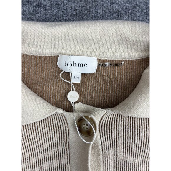 Bohme Sweater Womens Small Medium Button Up Collared Knit Top Front Pockets - Picture 2 of 7